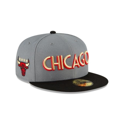 Black Chicago Bulls Hat - New Era NBA City Edition 59FIFTY Fitted Caps USA5612097